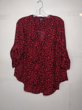 torrid Red and Black Leopard Print Blouse - V-Neck Tunic Size (00)